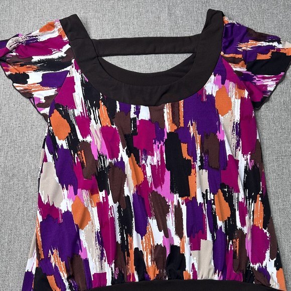 Alyx Blouse Top Women's Large Scoop Neck Multicolor Paint Streak Geometric - Picture 6 of 8